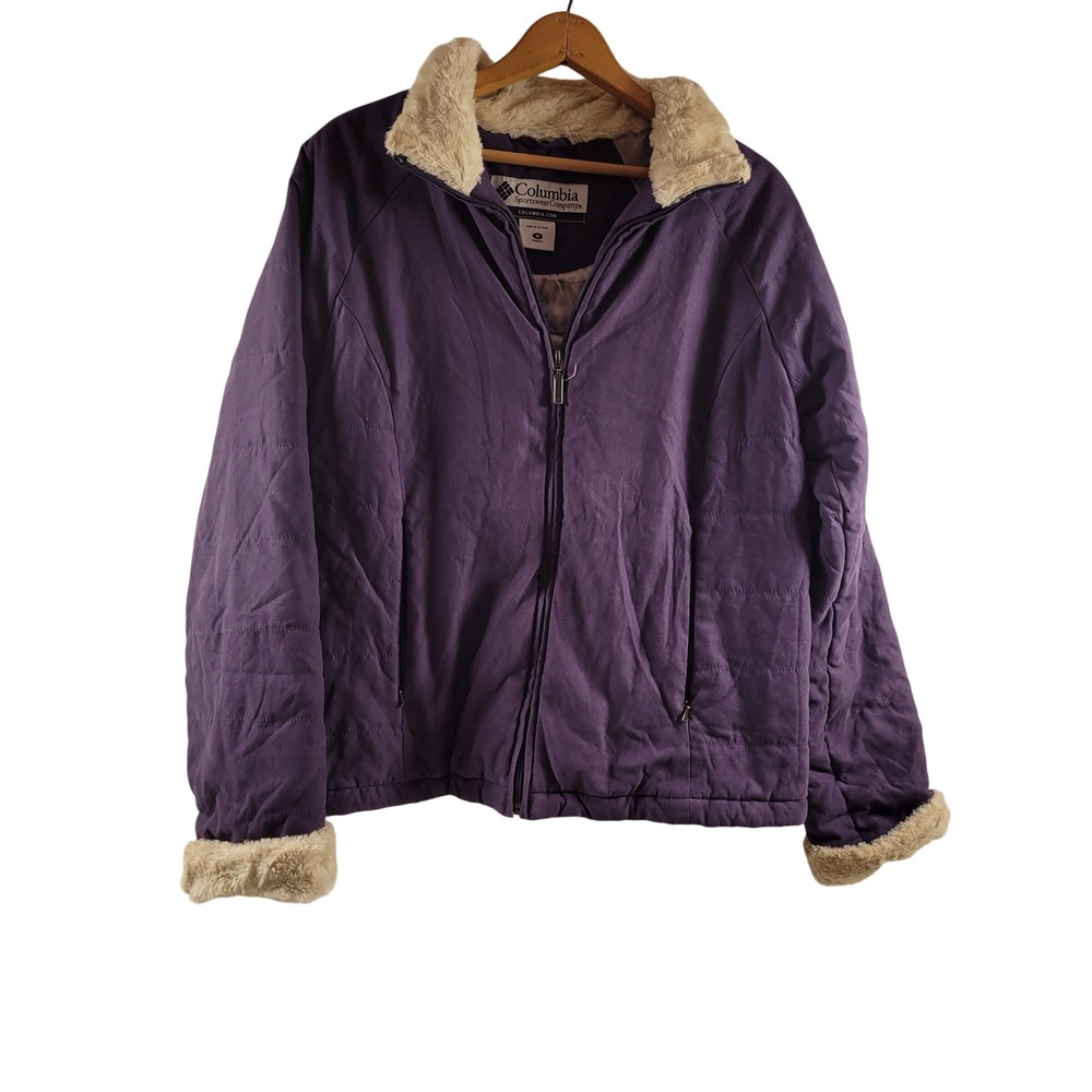 Columbia Jacket Womens M Purple Excellent Faux Fur Trim Quilted Insulated 5364
